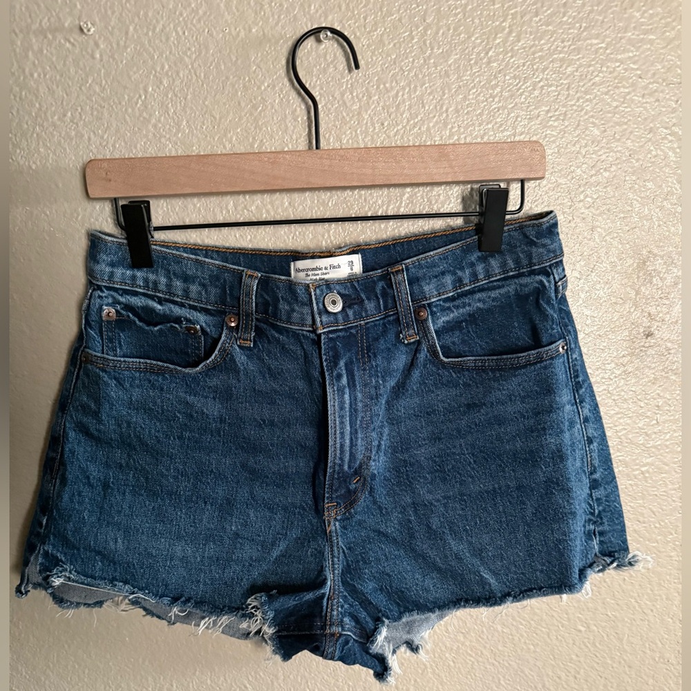 Abercrombie & Fitch Blue High Rise Jean Shorts Frayed Hem